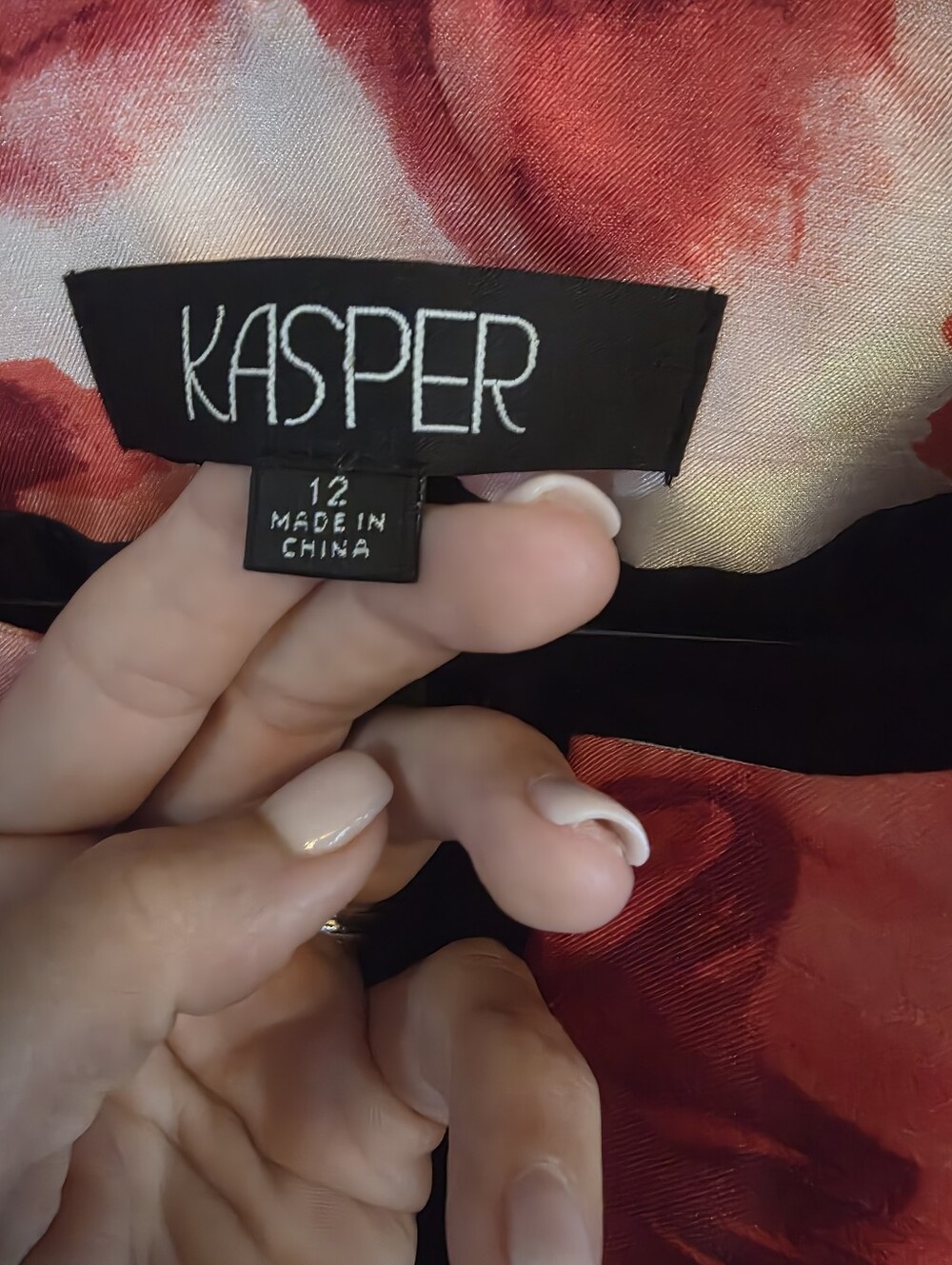 Kasper Open-front dress blazer Red Black White Floral Scuba Crepe 12 - Picture 2 of 7